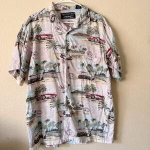 Corvette Chevrolet Shirt Men’s Large Hawaiian NewPort Blue Vintage Car Print